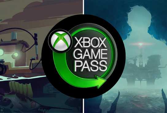 Dredge and Still Wakes the Deep game covers behind Xbox Game Pass logo